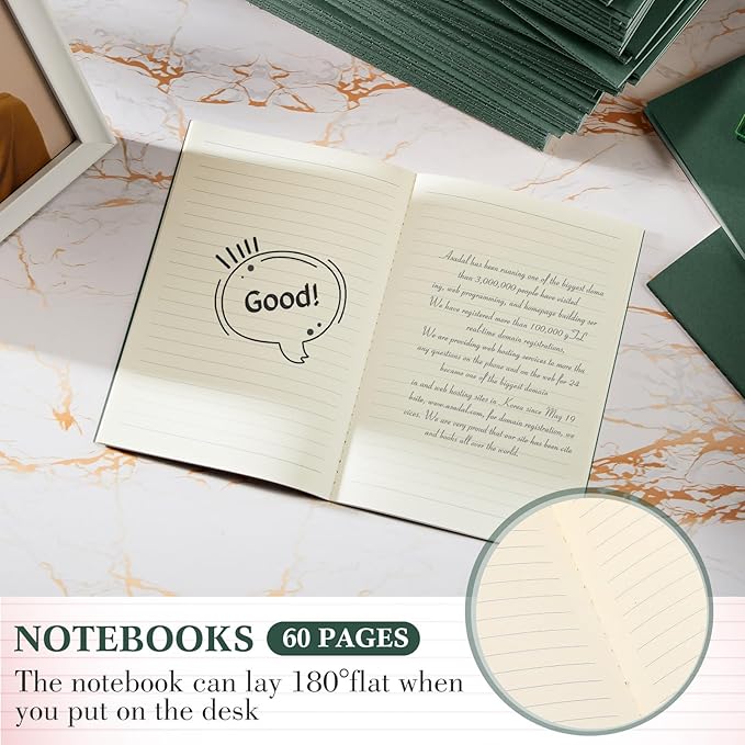 100 Pcs Kraft Notebook Journals 5.5 Inch x 8.3 Inch A5 Softcover Notebooks Bulk for Writing Sketch Office Notepad with 60 Pages 30 Sheets (Green,Lined)-DeskLoop Office