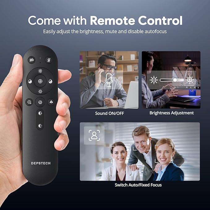 DEPSTECH 4K Webcam, Ultra HD 1/2.55'' Sony Sensor, 3X Digital Zoom, Dual Noise-Canceling Microphones, Remote Control, Auto Focus, Streaming Webcam for PC, Mac, Laptop, Video Call, Zoom, Skype, Teams-DeskLoop Office