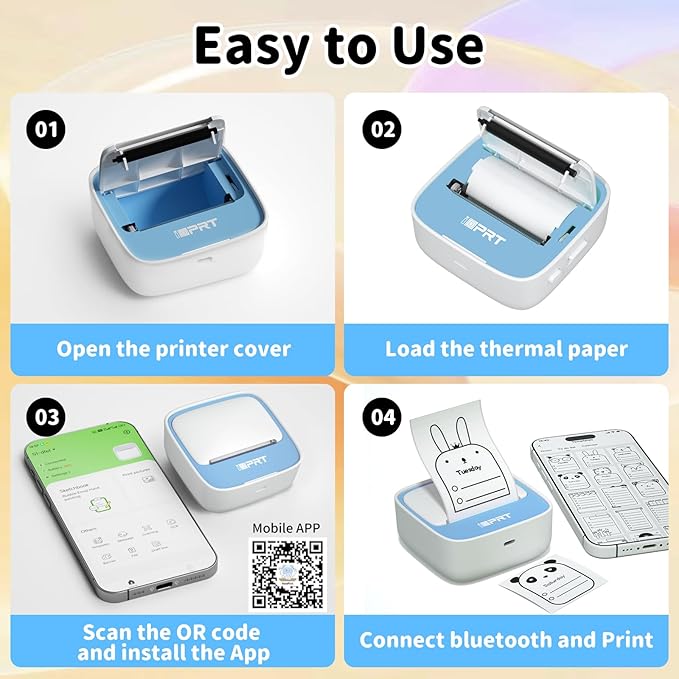 iDPRT Portable Mini Thermal Sticker Printer, Bluetooth Inkless Printers with 1 Roll Sticker Paper, Sticker Machine Efficiently and Quickly, for Notes, Journal, DIY, Kids Gift-DeskLoop Office