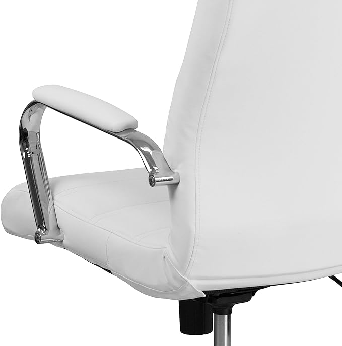 Flash Furniture Whitney High-Back Swivel LeatherSoft Desk Chair with Padded Seat and Armrests, Adjustable Height Padded Office Chair, White/Chrome-DeskLoop Office