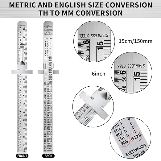 20 Pieces 6 Inch 15 cm Pocket Ruler Flexible Precision Stainless Steel Ruler with Detachable Clips Stainless Steel Pocket Clip Scale Gauge Metric British System-DeskLoop Office