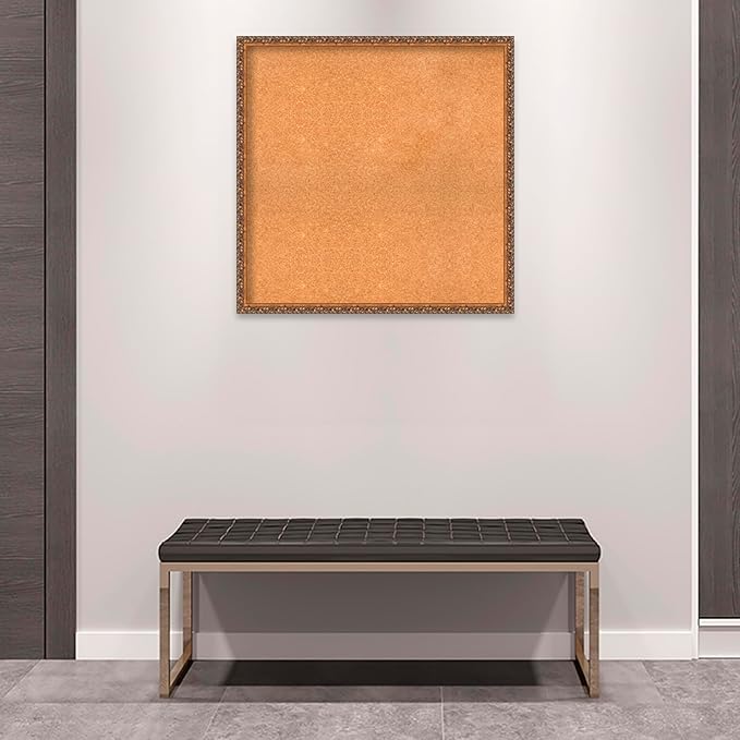 Amanti Art Natural Cork Board for Wall, 32x32 Vision Board with Bronze Frame, Large Corkboard Office Decor for Home Organization, Traditional Corkboard Pinboard to Display Items for Home Organization-DeskLoop Office