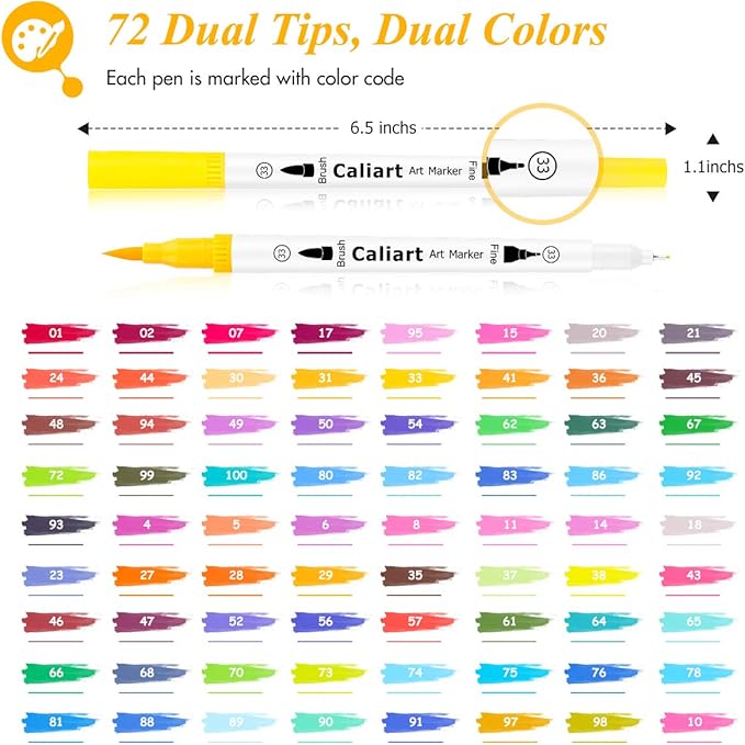Caliart 72 Colors Dual Tip Fine & Brush Pens Art Markers, Aesthetic Cute Preppy Stuff School Supplies, Coloring Markers for Kids Artist Adult Book Cards Drawing Craft Kit Mothers Day Gift for Mom-DeskLoop Office