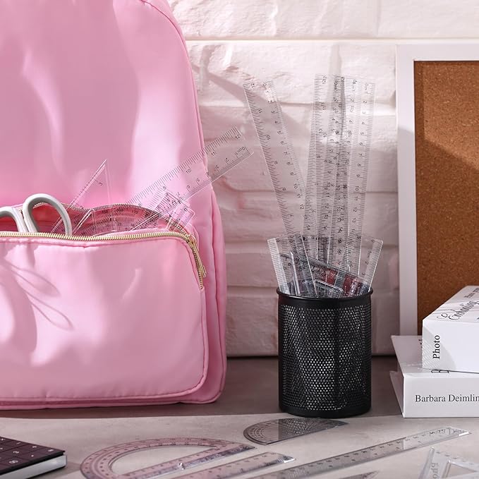 Tenare 1 Set Plastic Clear Math Set Includes Protractor Triangle Rulers 12 Inch 6 Inch Straight Geometry Math Transparent Ruler Measuring Tool for School Office Home Supplies(Clear)-DeskLoop Office