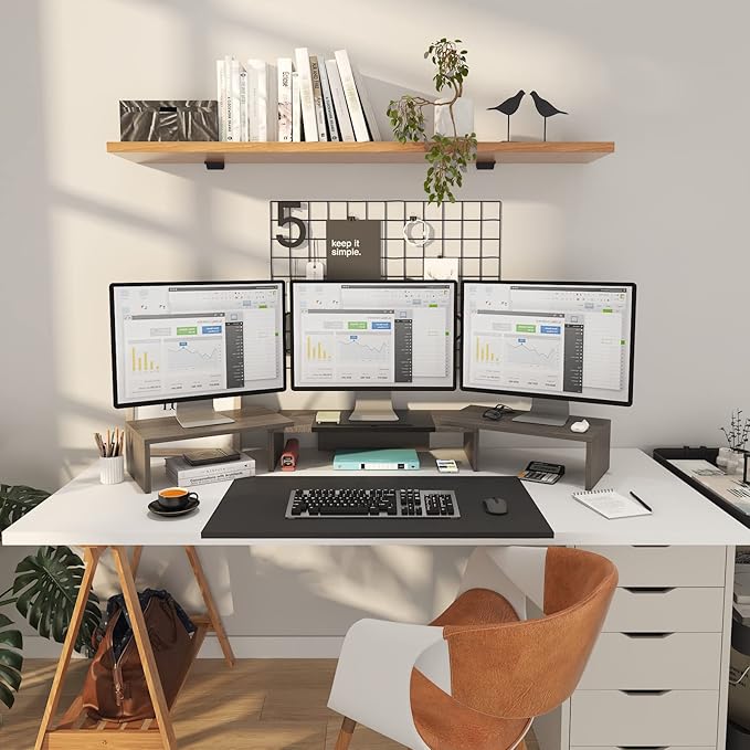 WESTREE Triple Dual Monitor Stand Riser, 56" Extra Long Monitor Stand for 1~2~3 Monitors, Monitor Stand with Length and Angle Adjustable, 3 Shelf Desktop Organizer Riser for Monitor Computer Laptop-DeskLoop Office