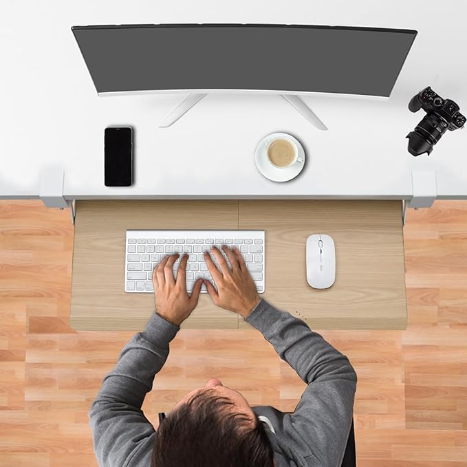 ETHU Keyboard Tray Under Desk, Pull Out Keyboard & Mouse Tray with C-clamp, Ergonomic Desk Keyboard Tray Slide Out, Pull Out Platform Drawer for Home and Office(Oak)-DeskLoop Office
