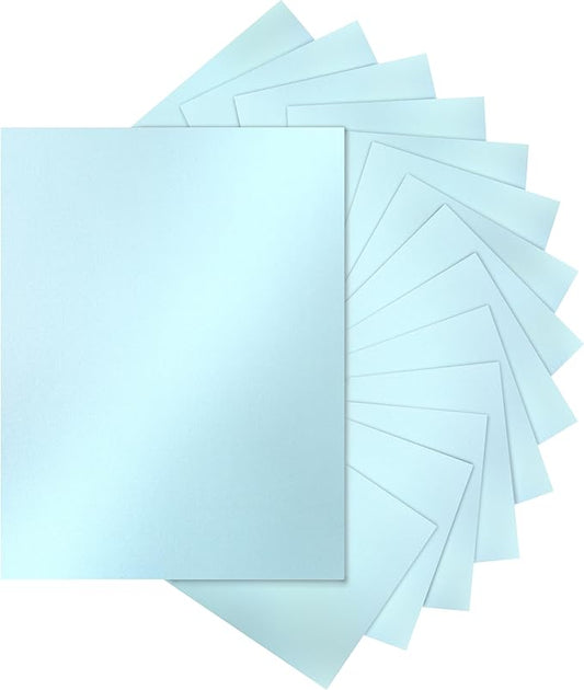 120 Sheets Light Blue Shimmer Cardstock 8.5 x 11 Certificate Paper, 250gsm/92lb Thick Craft Paper Light Blue Card Stock for DIY Cards Making, Greeting Cards, Wedding Invitations, Menus-DeskLoop Office