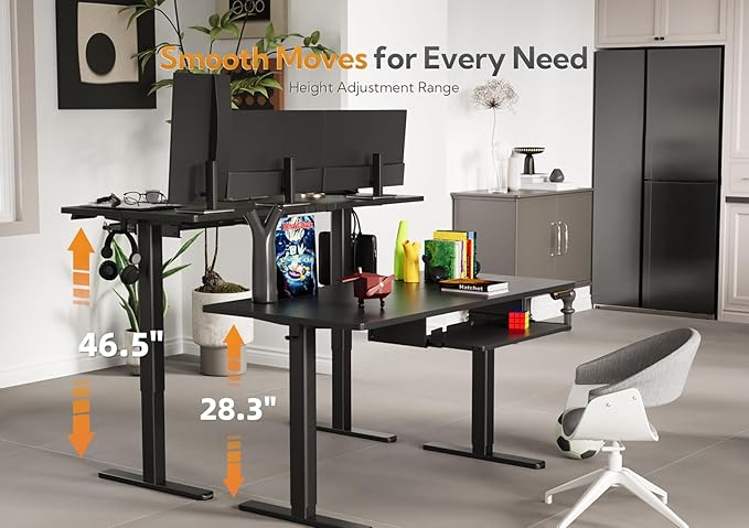 Claiks Standing Desk with Keyboard Tray, Standing Desk Adjustable Height, Raising Desks for Home Office and Computer Workstation, 55 Inches, Black-DeskLoop Office