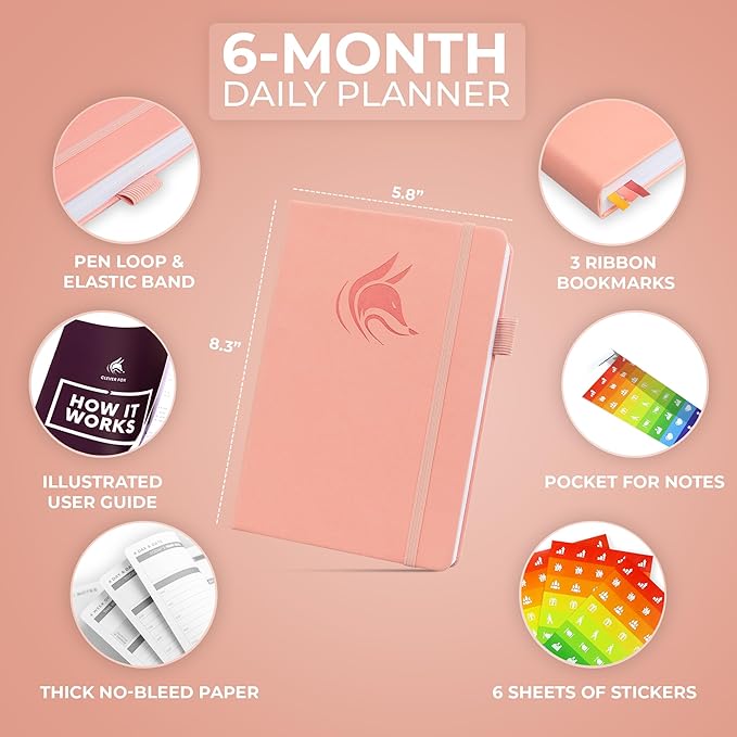 Clever Fox Daily Planner – Undated Planning Notebook with Hourly Schedule & To-Do List – Personal Day Task & Work Organizer, 6 Months (Peach Pink)-DeskLoop Office