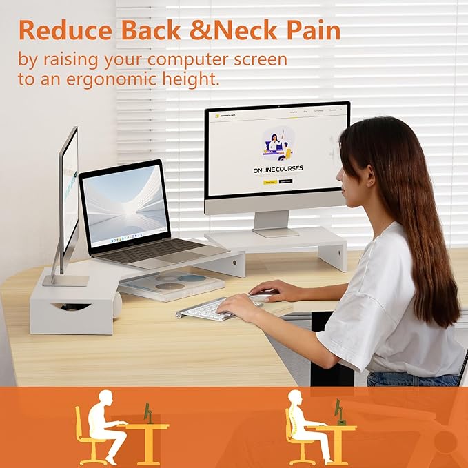 Triple Monitor Stand Riser, Extra Long Monitor Lift for 3 Monitors, Dual Monitor Stand with Length and Angle Adjustable-DeskLoop Office