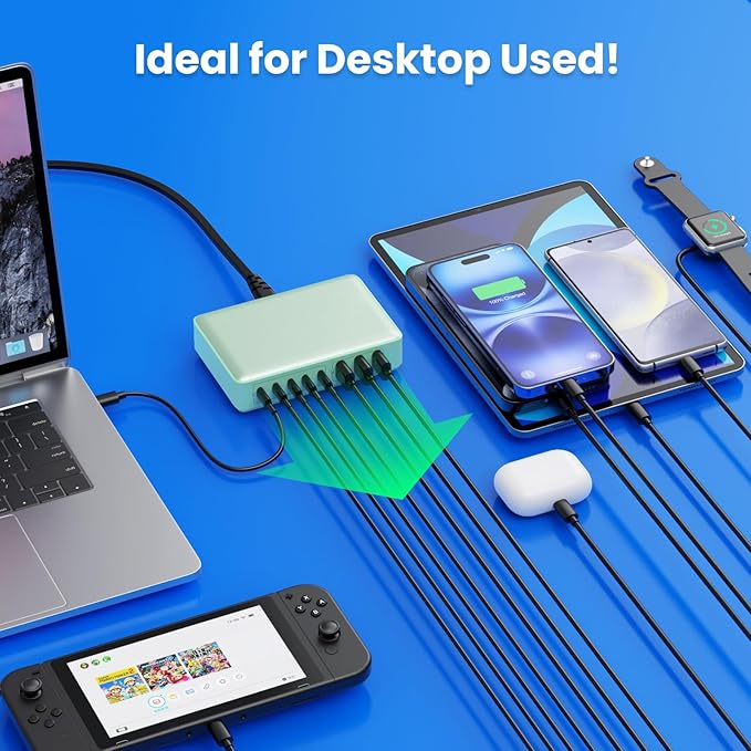 USB C Charger 300W USB C Charger Block 8-Ports GaN IV Fast Charging Station,PD 100W Laptop Charging Hub Wall Adapter Compatible with MacBook/Air,DELL,Steam Desk,iPhone 16/15/14,Galaxy S24 etc-DeskLoop Office