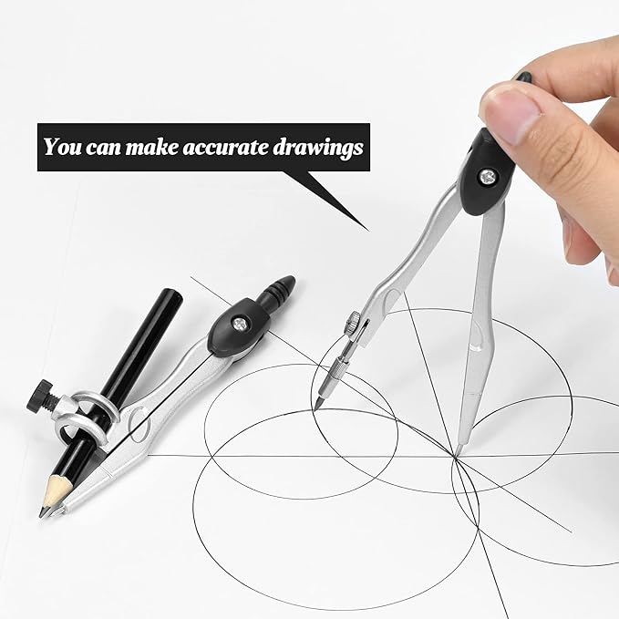 Math Geometry Kit Sets 10 Piece Student Supplies with Shatterproof Storage Box,Includes Rulers,Protractor,Compass,Eraser,Pencil Sharpener,Lead Refills,Pencil,for Drafting(Black)-DeskLoop Office