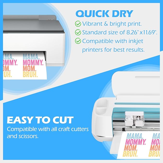 TECKWRAP Printable Vinyl Sticker Paper for Inkjet Printer, Glossy Inkjet Printable Vinyl, 8.26" x 11.69" A4 56 Sheets/Pack Printing Paper for Craft Scrap-Booking, Stickers, Labels-DeskLoop Office