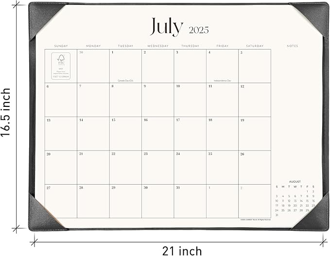 Simplified Desk Calendar 2025-2026 with Desktop Mat, Cabbrix Large Desk Pad Calendar 21" x 16-1/2" Covering July 2025 to June 2026, Desk Blotter Calendar 2025 for Home School and Office (Black)-DeskLoop Office