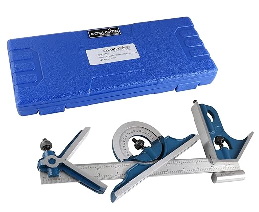 Accusize Industrial Tools 12'' 4 Combination Square Ruler Set Protractor Satin, 4-R Graduation, 0000-8101-DeskLoop Office