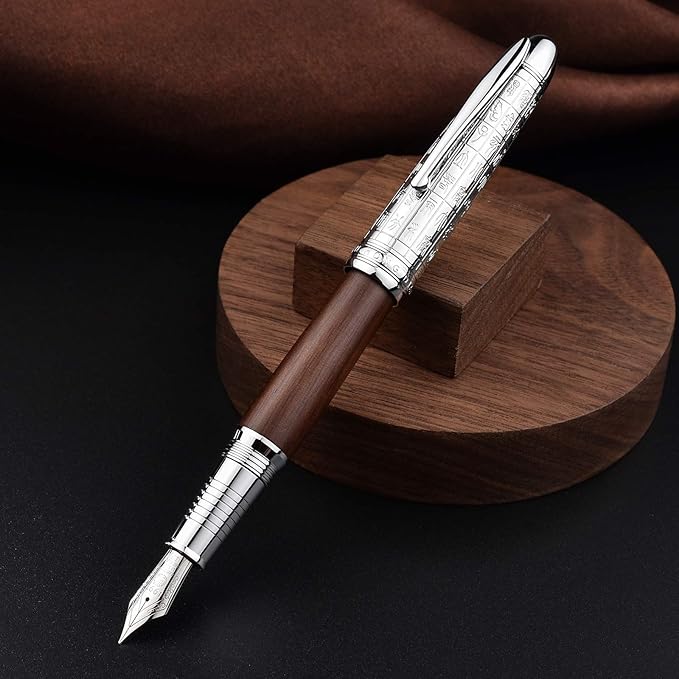 Hongdian 6016 Natural Wood Fountain Pen, Iridium Extra Fine Nib Writing Pen with Metal Pen Case-DeskLoop Office