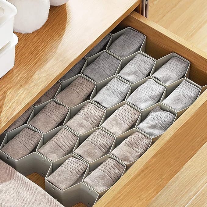 Poeland Drawer Divider Organizer DIY Plastic Grid Honeycomb Drawer Divider Gray 2 Pack-DeskLoop Office