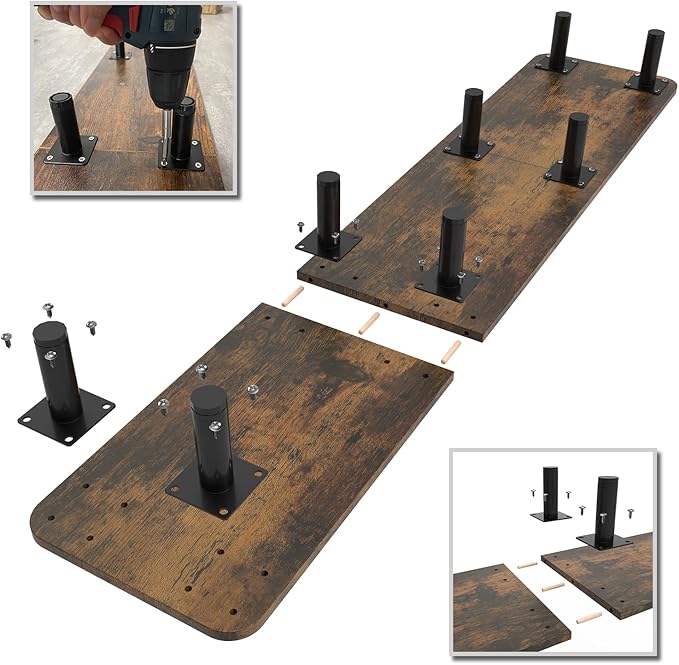 Dual Monitor Stand - 43.7 inch Extra Long Wide TV Stand - Wood & Steel Leg Desktop Riser - Desk Organization - Home Office (Vintage)-DeskLoop Office