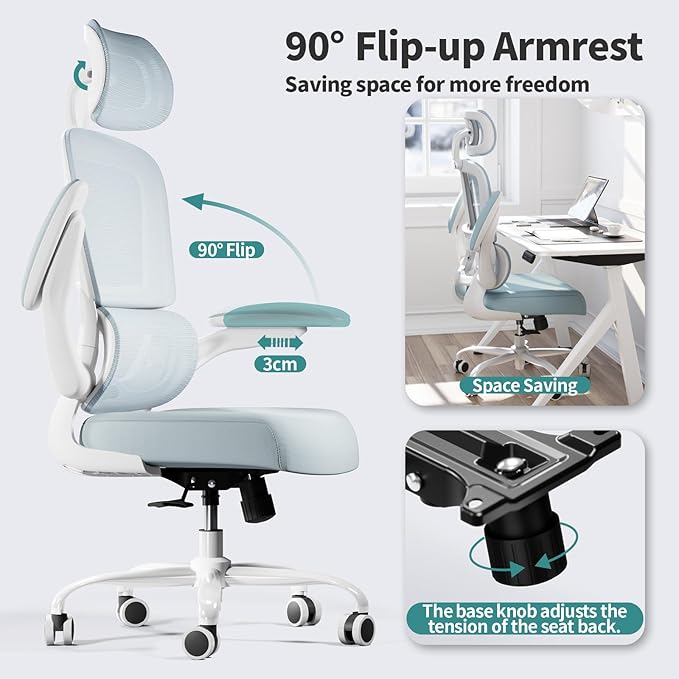 TRALT Office Chair Ergonomic Desk Chair, 330 LBS Home Mesh Office Desk Chairs with Wheels, Comfortable Gaming Chair, High Back Office Chair for Long Hours (Blue)-DeskLoop Office