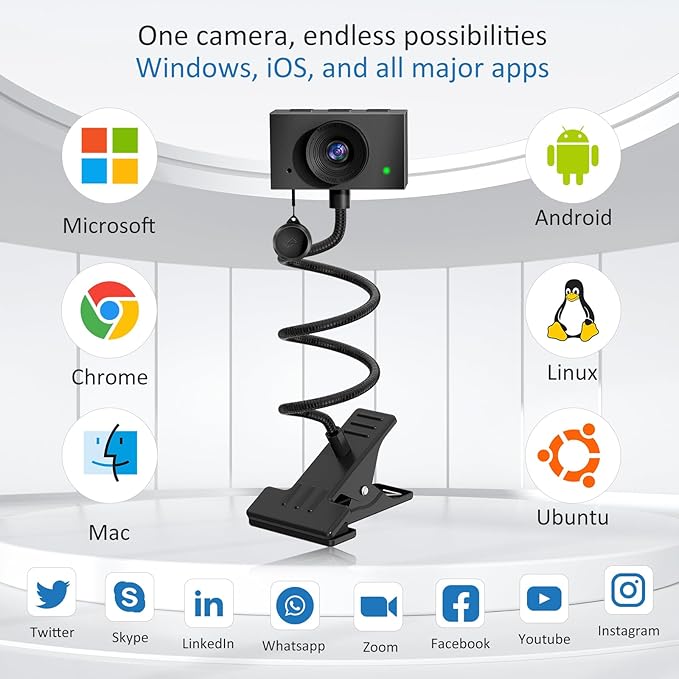Webcam 1080P for PC, Eye Contact Webcam for Desktop Computer (Grey)-DeskLoop Office