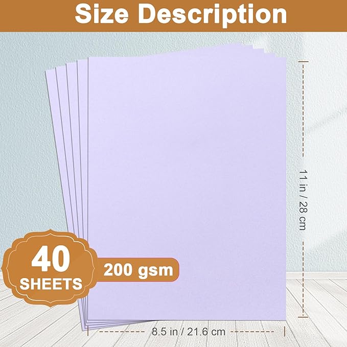 40 Sheets Purple Cardstock 8.5 x 11 Certificate Paper, 200gsm/75lb Premium Card Stock Printer Paper for DIY Cards Making, Business Cards, Wedding Invitations, School Crafting-DeskLoop Office