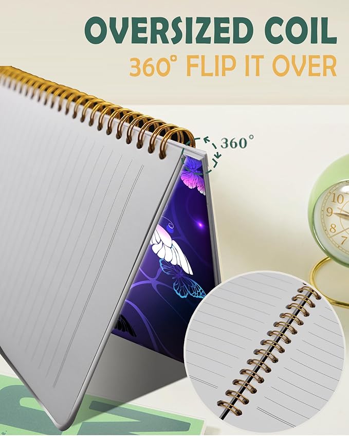 Ruled Spiral Writing Notebook,A5 Hardcover Lined College Journal for Women Lady,Fashion Puppy Watercolor Strong Twin-Wire Binding with Premium Paper,8.4" X 6",Perfect for School,Office,Home Gifts(Night Glowing Butterfly)-DeskLoop Office