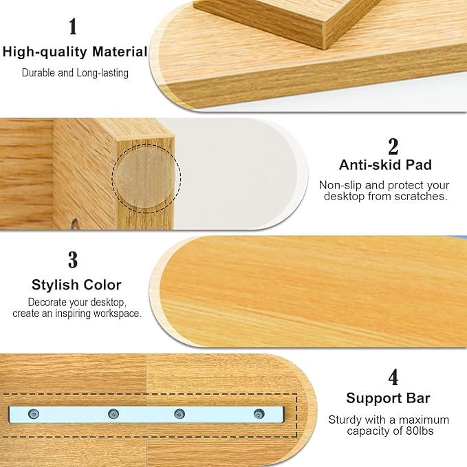 TEAMIX 2 Tiers Desktop Monitor Stand Riser 20 Inch Printer Stand with Storage Small TV Riser Laptop Wooden Desk Organizer Shelf Bookshelf Maple (Natural Maple, 2 tiers)-DeskLoop Office