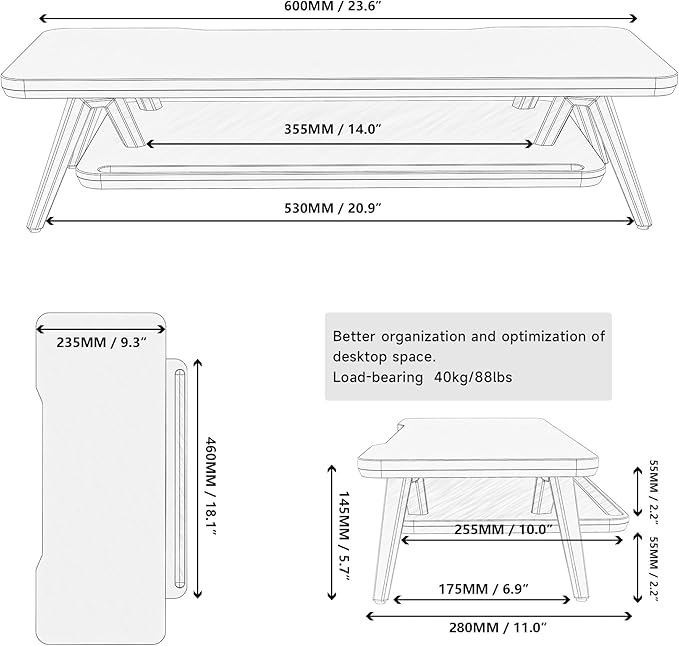 Fenge Monitor Stand, Monitor Stands Riser for Desk, 23.6 Inch Wood Desk Shelf with Storage Organizer and Cable Management for Office Desk Accessories-DeskLoop Office