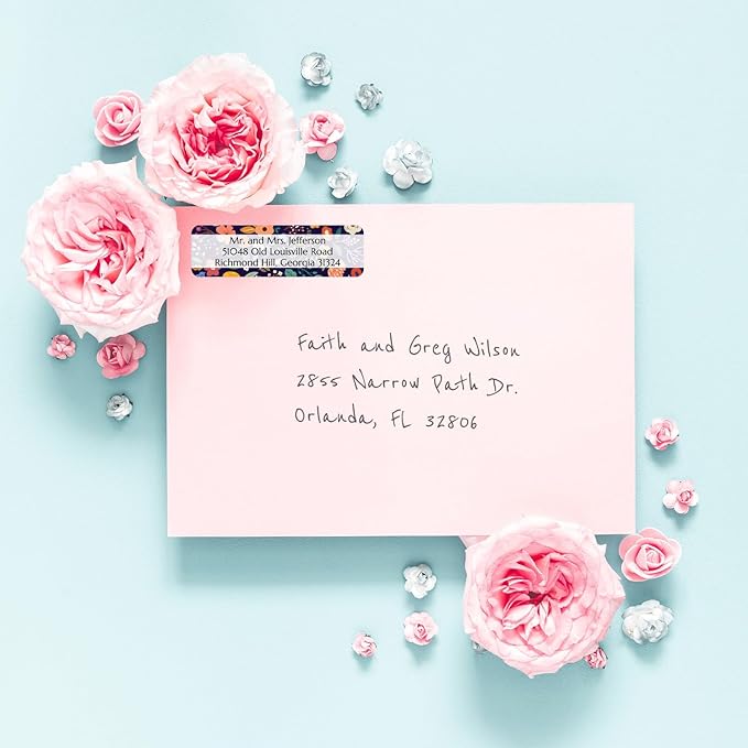 Multicolored Floral Print Rolled Address Labels / 500 Personalized Return Address Labels/Designer Address Stickers in Elegant Plastic Dispenser-DeskLoop Office