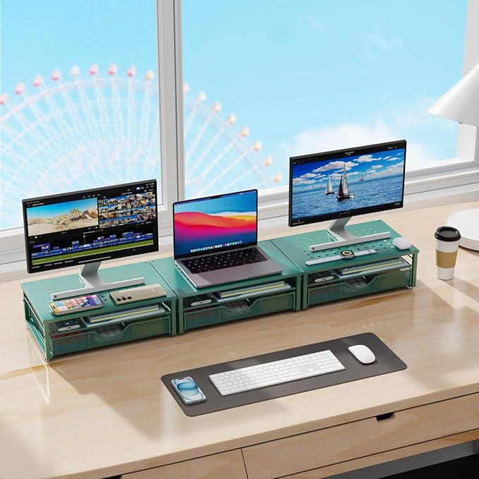 gianotter Computer Monitor Stand Riser, office organizer with Drawer, Office Organizers Storage for Classroom Office Supplies (Dark Green)-DeskLoop Office