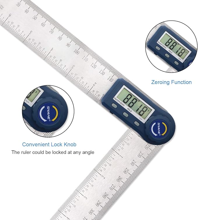 Digital Angle Finder,2 in 1 Digital Protractor, 7 inch / 200mm Stainless Steel Digital Angle Ruler with Zeroing and Locking Function-DeskLoop Office