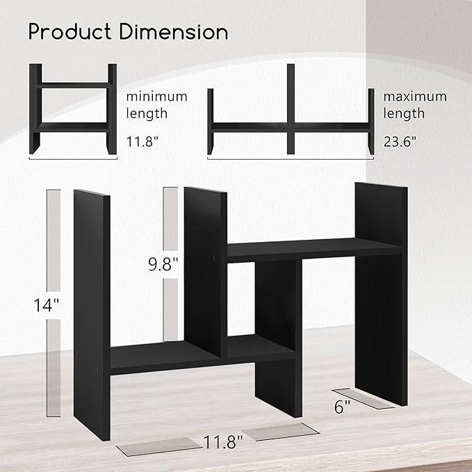Jerry & Maggie Desktop Organizer Office Storage Rack Adjustable Wood Display Shelf Free Style Double H, Multi-Functional Mini Bookshelf for Desk Natural Stand (Black)-DeskLoop Office