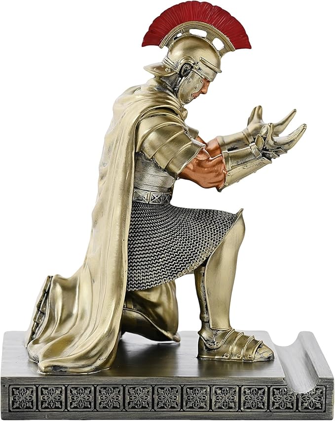 Roman Praetorian Prefect Warrior Knight Pen Holder Desk Ornament Resin Praetorian Guard Mobile Phone Stand Desk Accessories and Organizer for Office with a Letter Opener (Bronze)-DeskLoop Office
