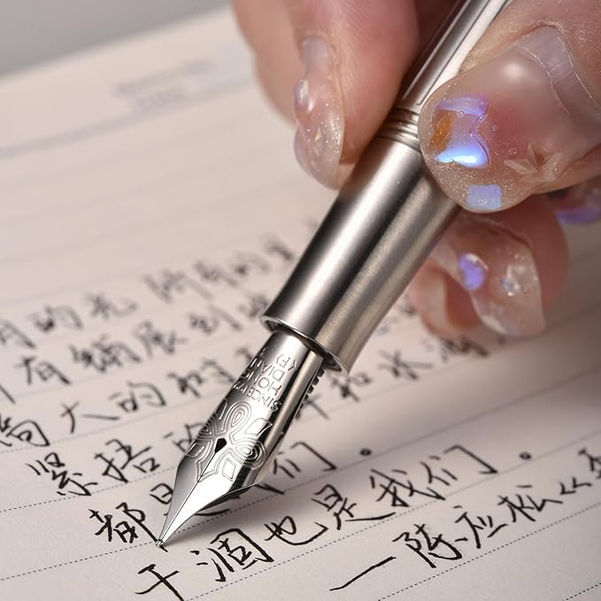 Hongdian T1 Titanium Fountain Pen, Iridium Extra Fine Soft Nib Chinese Knot Carving with Converter and Metal Box Set-DeskLoop Office