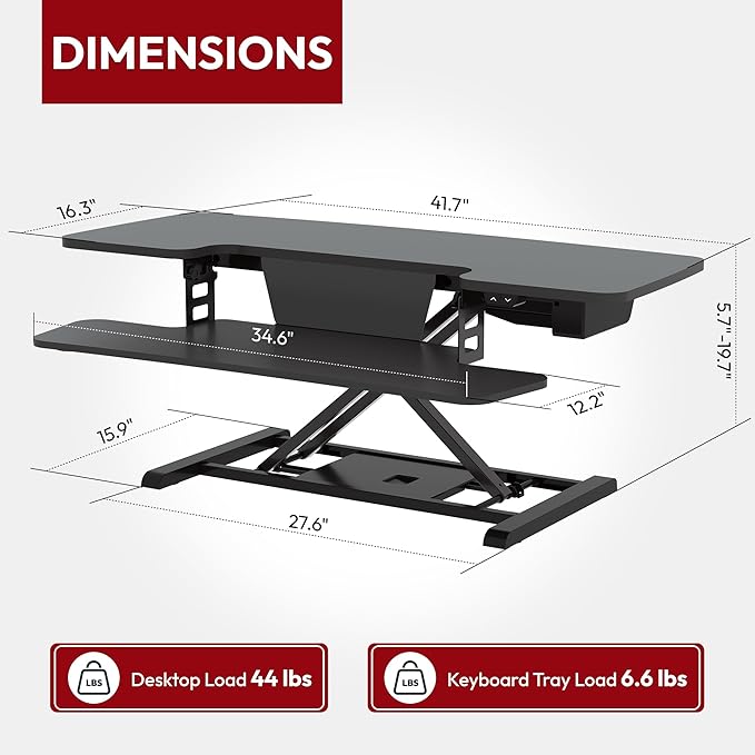 SANODESK 42" Electric Standing Desk Converter, Height Adjustable Riser for Office Home,Dual Monitor and Laptop Workstation with Large Keyboard Tray,Black Color-DeskLoop Office