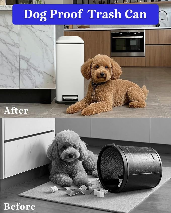 Trash Can with Lid, 10 L Bathroom Waste Bin, Small Pedal Bin, Stainless Steel Garbage Can for Bathroom, Bedroom and Office, White-DeskLoop Office