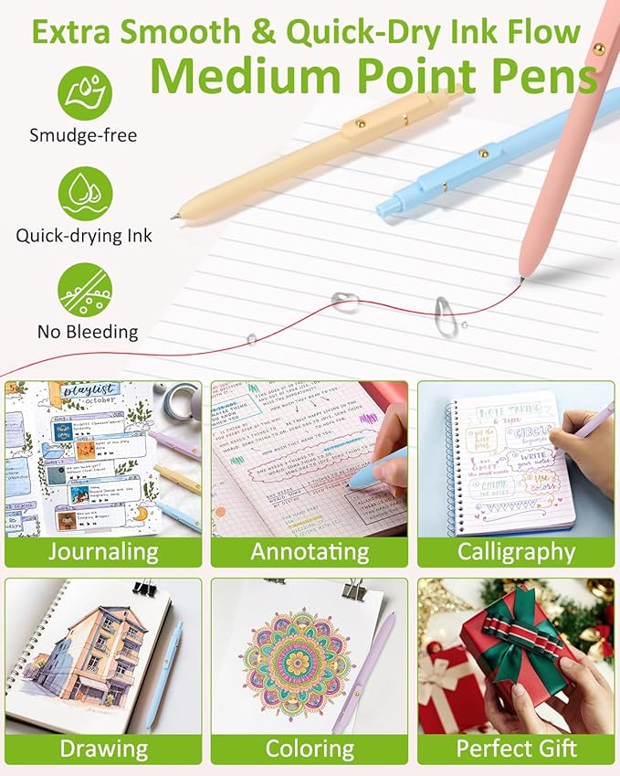 FIOVER Colored Pens, 6 Pack Colorful Gel Pens, Quick-Dry 0.7mm Medium Point for Journaling, Note Taking, Doodling, Aesthetic Office School Supplies, Gifts for Women Men(Multiple Colors)-DeskLoop Office