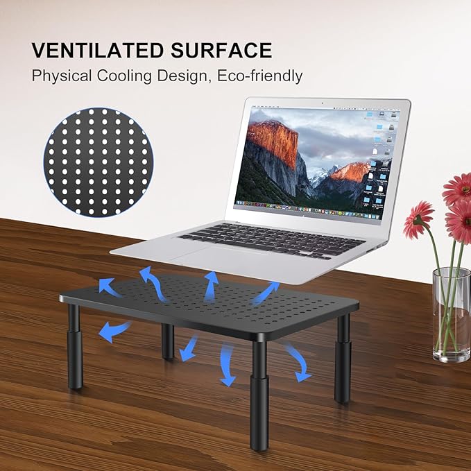 Bracwiser Monitor Stand Riser, Metal Computer Stand, 3 Height Adjustable Screen Riser with Mesh Platform for PS4, Laptop, Printer, Notebook and All Flat Screen, Holds Up to 20KG-DeskLoop Office