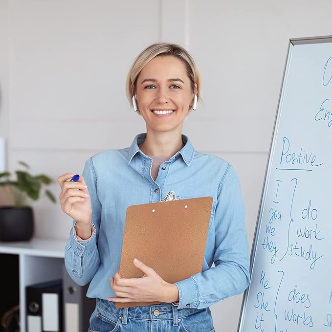 6 Clipboards Standard A4 Letter Size, 9x12.5 inch Wooden Clipboard with 6" Metal Clip, Hardboard, Ideal for 8.5 x 11 Inch Paper, for Office, School, and Home Use-DeskLoop Office