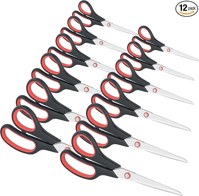 Scissors All Purpose for Office Heavy Duty, 8" Scissors Bulk Pack of 12 for Home Craft Sewing Fabric Supplies, High/Middle School Student Teacher Scissor,Right/Left Handed-DeskLoop Office
