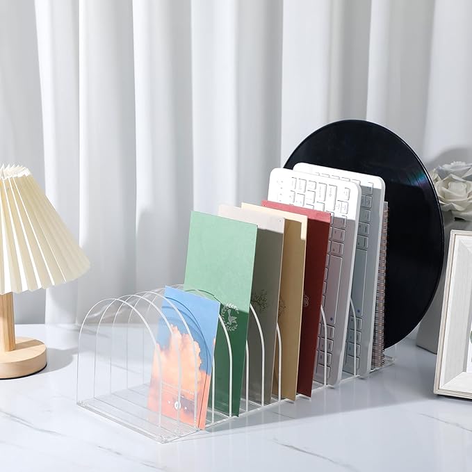 Ctosree Acrylic File Organizer for Desk Vertical 15 Compartments File Sorter Mail Organizer Desktop Countertop Folder Stand Racks for Office Home School Desk(Arch,Clear)-DeskLoop Office