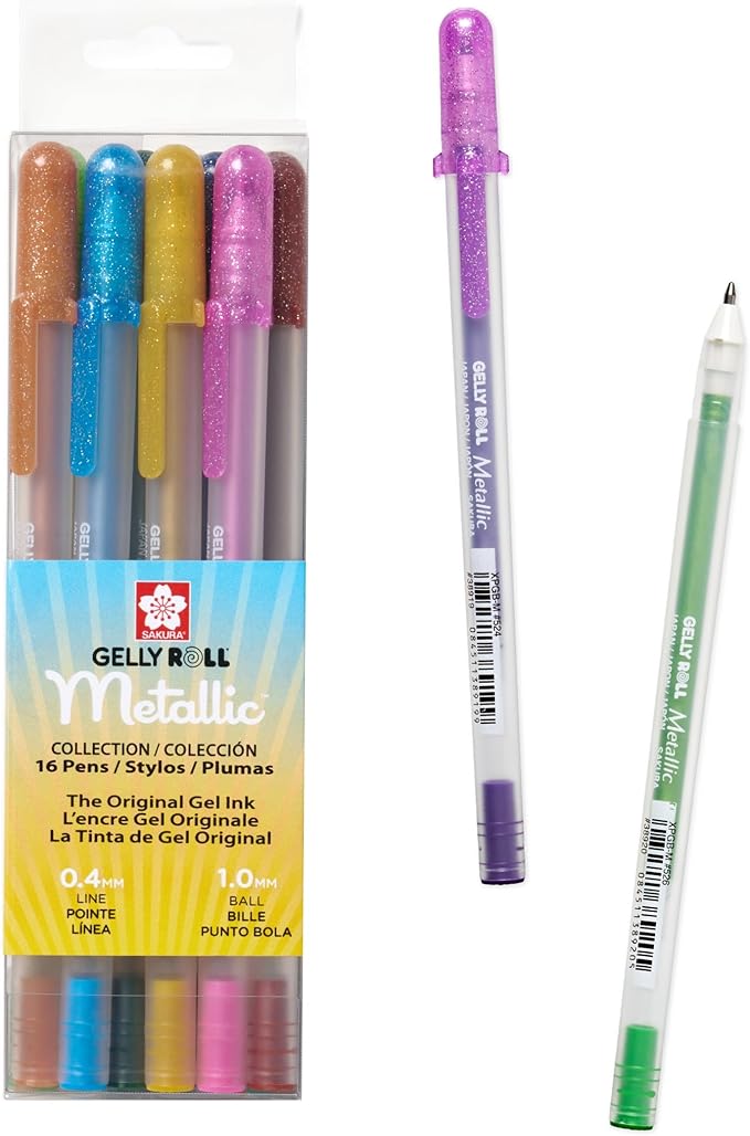 SAKURA Gelly Roll Metallic Gel Pens - Pens for Scrapbook, Journals, or Drawing - Colored Metallic Ink - Medium Line - 16 Pack-DeskLoop Office
