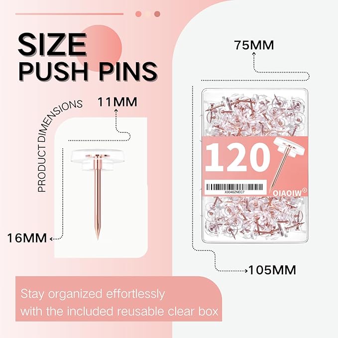 120 PCS Flat Rose Gold Push Pins for Wall Thumb Tacks for Walls Flat thumbtacks Push pin for Bulletin Board Shadow Box Display Thumbtack for Cork Board-DeskLoop Office