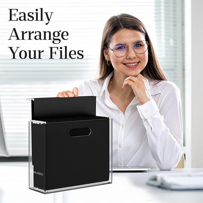 File Organizer for Desk - This Acrylic Storage Box is great for Office Organization - Its Modern Acrylic Magazine Holder makes a Great Gift for Home/Work Space-DeskLoop Office
