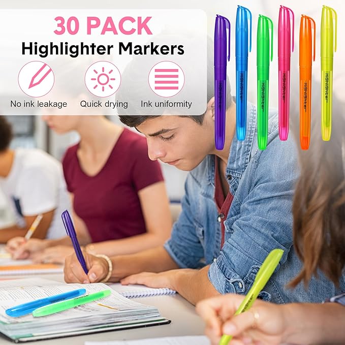 Thenshop 30 Pcs Highlighter Bulk Pack Assorted Colors Highlighter Markers Chisel Tip Fluorescent Pens for Office Classroom Back to School Supplies-DeskLoop Office