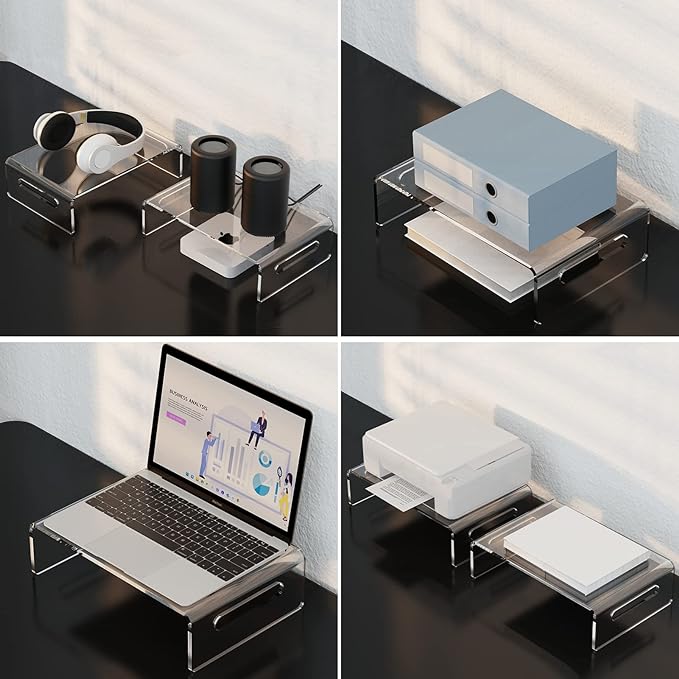 Zimilar 2 Pack Monitor Stand Riser, Acrylic Monitor Stand for Computer, Laptop, Printer, Notebook, Premium Clear Laptop Stand Acrylic Monitor Riser for Home Office, Monitor Stands for 2 Monitors-DeskLoop Office