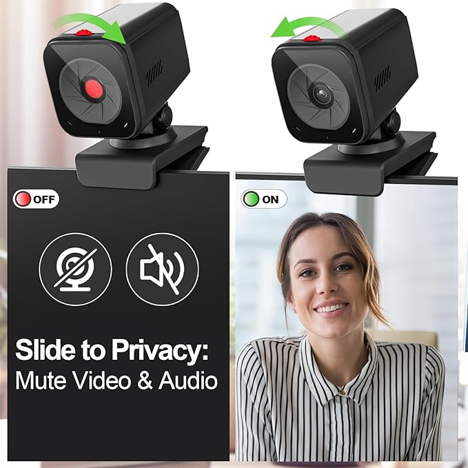 Webcam for PC/Laptop/Mac with Remote Control, 2K Computer Camera, Low-Light Correction, AI-Noise Canceling Mics, Adjustable Field of View, Built-in Privacy Cover, Stereo Mics-DeskLoop Office