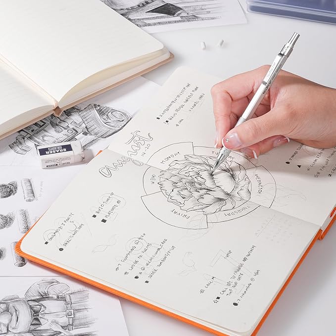 Nicpro Metal Mechanical Pencil Set, 5 PCS Art Drafting Pencils 0.3, 0.5, 0.7, 0.9 mm & 2mm Graphite Lead Holder For Sketching Drawing With 9 Tubes (4B 2B HB 2H Colors) Lead Refills Erasers Case-DeskLoop Office