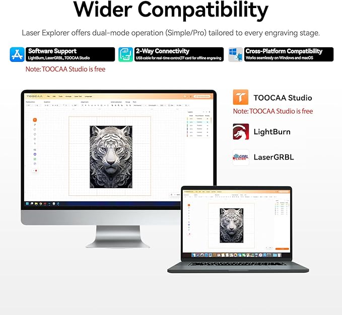 TOOCAA 40W Laser Engraver and Cutter Machine with No-Charge Software Air Assist,22" x 22" Bed Size, Enclosed Laser Engraver Cutting Machine for Tumblers Wood Metal Acrylic Leather-DeskLoop Office