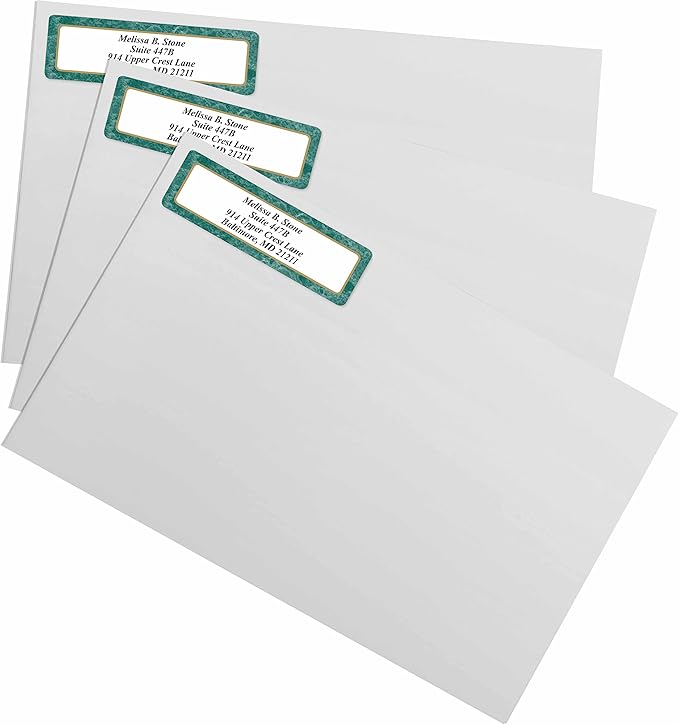 Green Marble Designer Rolled Name & Address Labels with Elegant Plastic Dispenser-DeskLoop Office